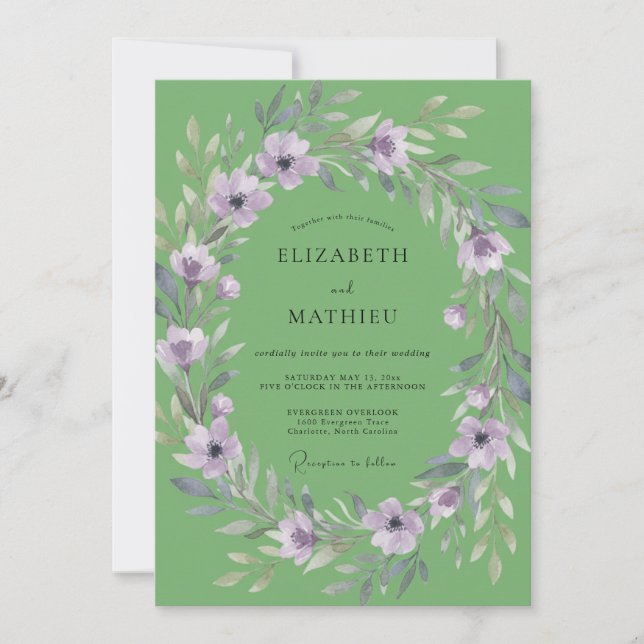 Invitation Couronne de mariage lilas pistache (Devant)