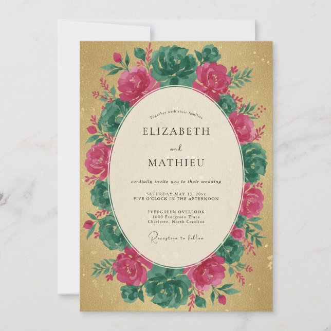 Invitation Couronne de mariage magenta sarcelle (Devant)