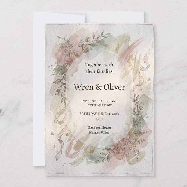 Invitation Couronne de mariage Magnolia grise (Devant)