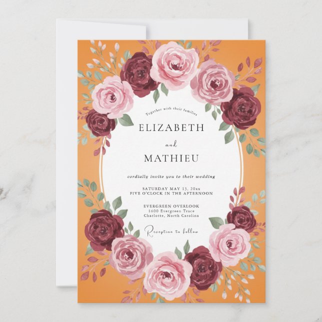 Invitation Couronne de mariage Marigold Bourgogne (Devant)