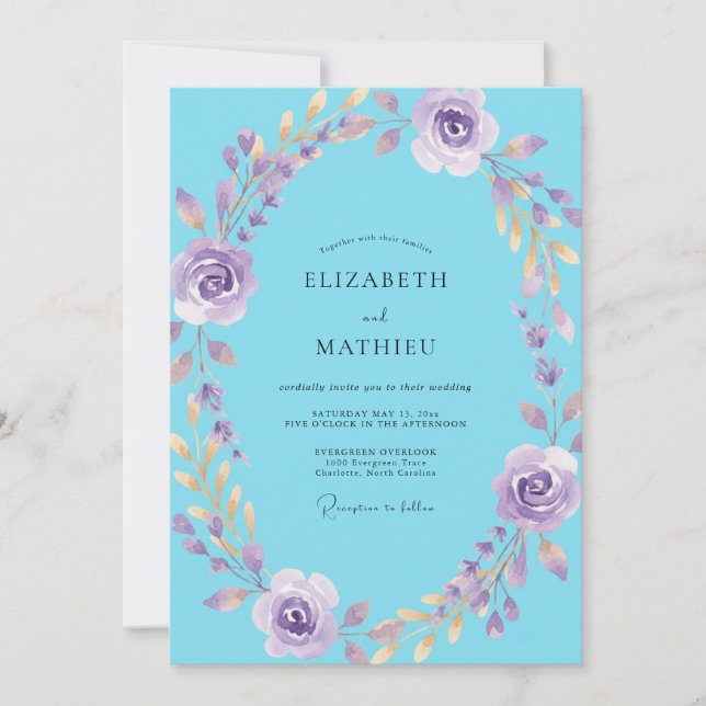 Invitation Couronne de mariage Mauve Azur (Devant)