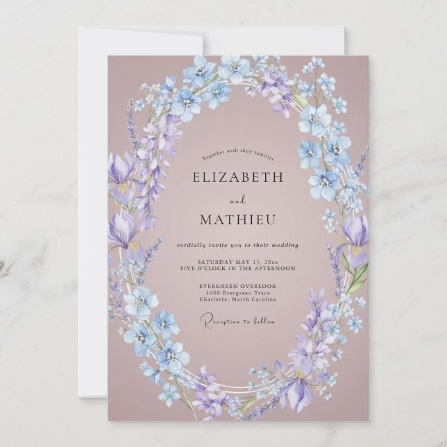 Invitation Couronne de mariage Mauve Bleuet (Devant)