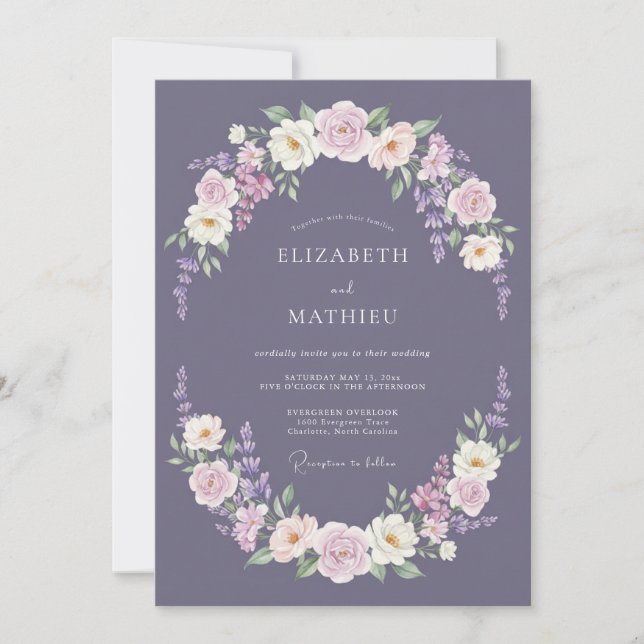 Invitation Couronne de mariage Mauve Blossom (Devant)