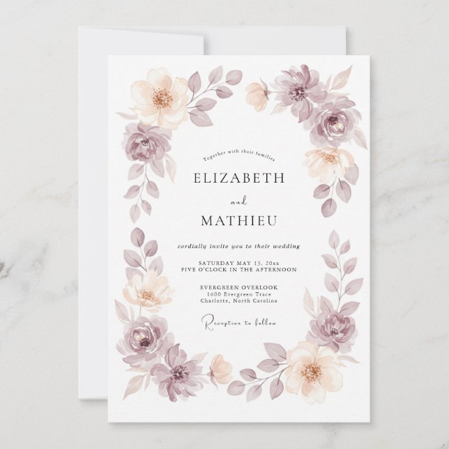Invitation Couronne de mariage Mauve Champagne (Devant)