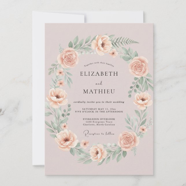 Invitation Couronne de mariage Mauve Gentle Blossom (Devant)