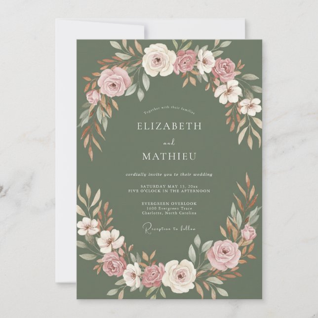 Invitation Couronne de mariage Mauve Olive (Devant)