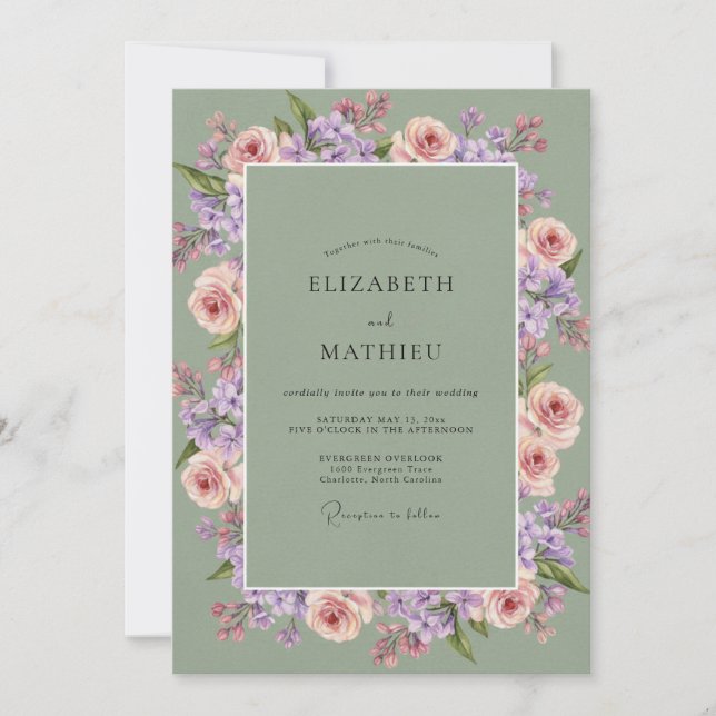 Invitation Couronne de mariage Mauve Olive (Devant)
