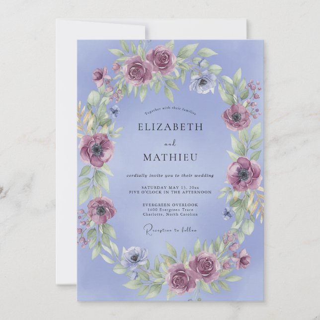 Invitation Couronne de mariage Mauve Pervenche (Devant)