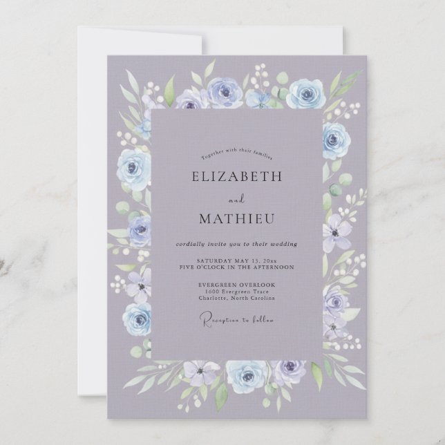 Invitation Couronne de mariage Mauve Pervenche Douce (Devant)