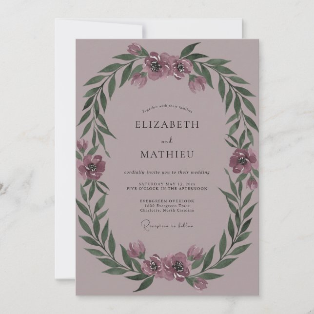 Invitation Couronne de Mariage Mauve Pivoine (Devant)