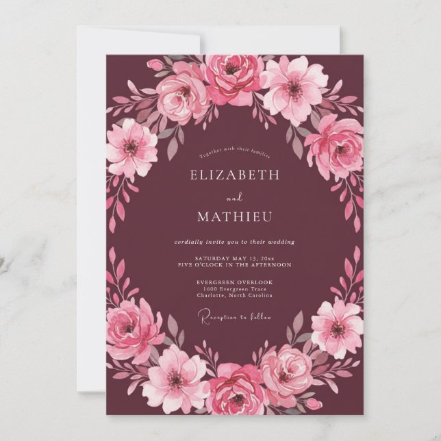 Invitation Couronne de mariage Mauve Plum (Devant)