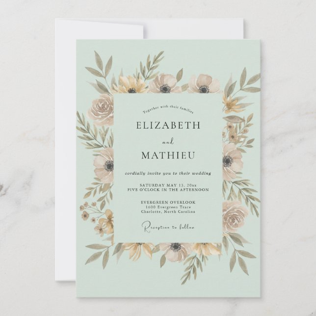 Invitation Couronne de mariage Menthe Champagne (Devant)