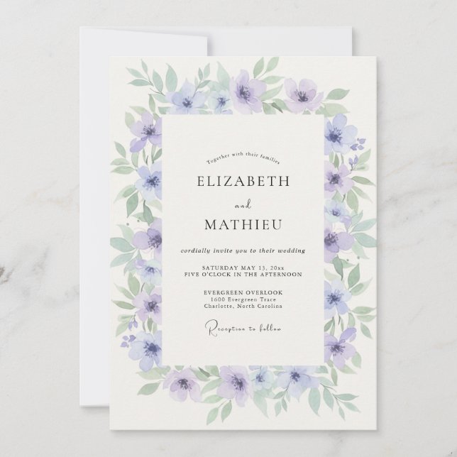 Invitation Couronne de mariage Menthe et Pervenche (Devant)