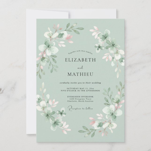 Invitation Couronne de mariage Menthe Mousse de Mer (Devant)