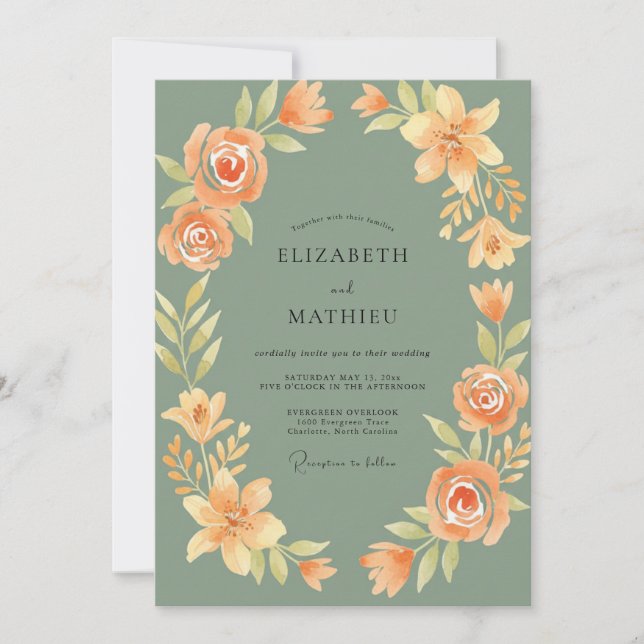 Invitation Couronne de mariage mousse abricot (Devant)
