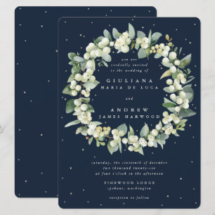Invitation Couronne de mariage Navy Snowberry + Eucalyptus