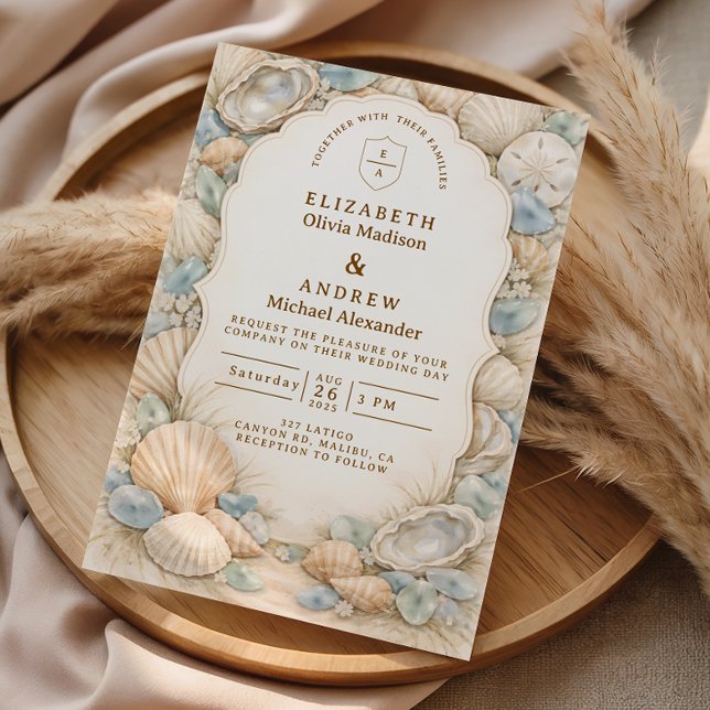 Invitation Couronne de mariage neutre sur la plage (Créateur téléchargé)
