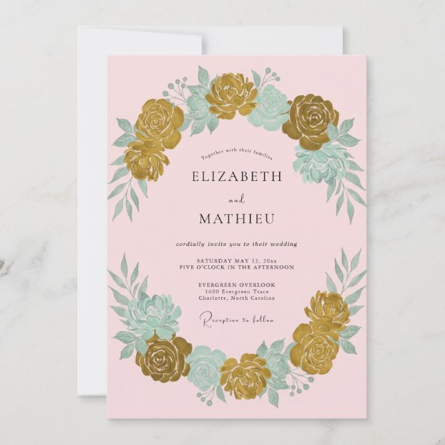 Invitation Couronne de mariage Océan Mousse (Devant)