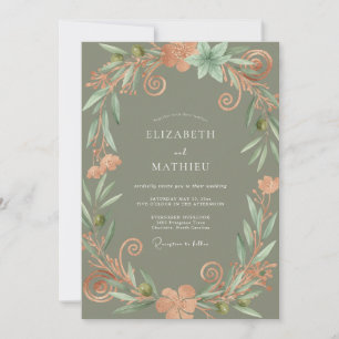 Invitation Couronne de mariage olive abricot