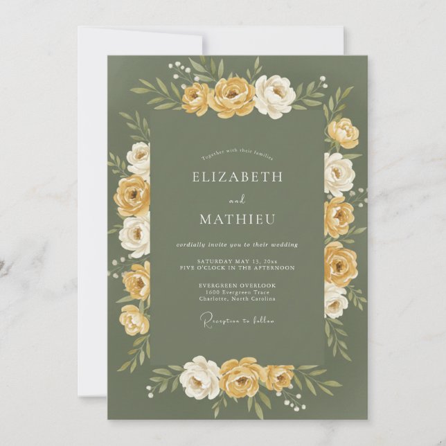 Invitation Couronne de mariage Olive Gold (Devant)
