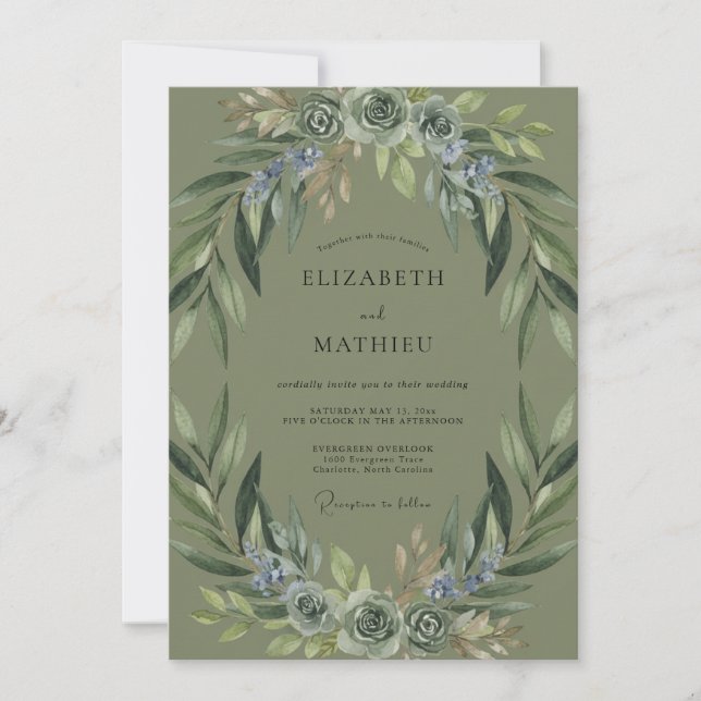 Invitation Couronne de mariage Olive Periwinkle (Devant)