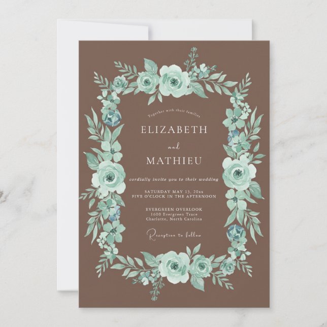 Invitation Couronne de mariage opulente sarcelle (Devant)
