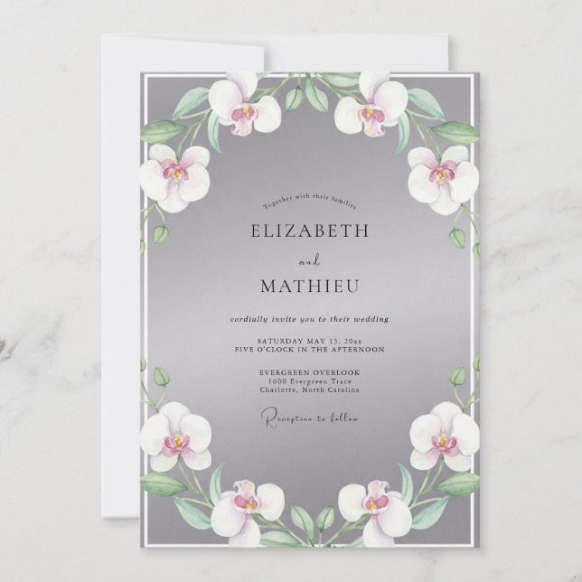 Invitation Couronne de mariage Orchidée grise (Devant)