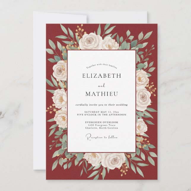 Invitation Couronne de mariage Paeonie Écarlate (Devant)