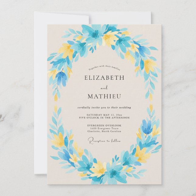 Invitation Couronne de mariage papillon cyan (Devant)