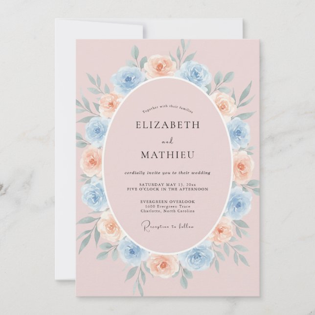 Invitation Couronne de mariage pêche chaude ciel (Devant)