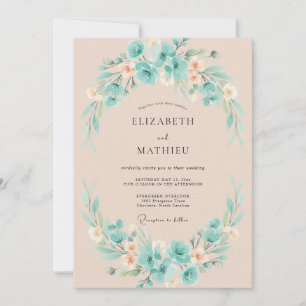 Invitation Couronne de mariage Pêche Turquoise