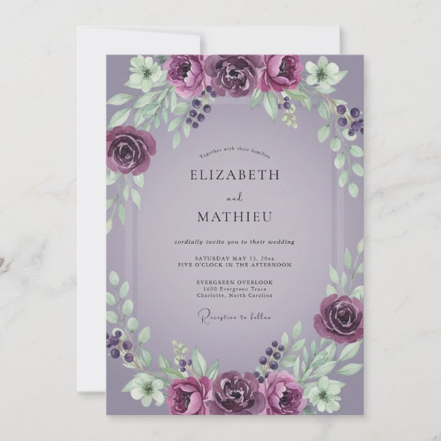 Invitation Couronne de mariage peinte de violet (Devant)
