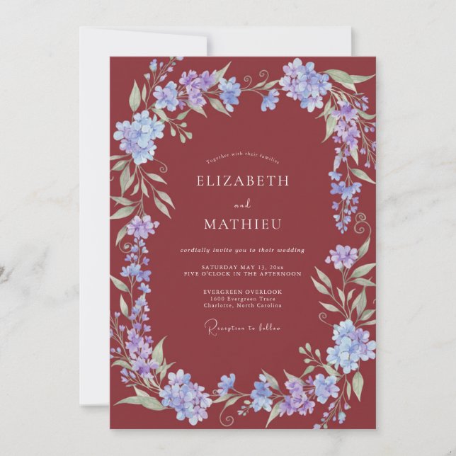 Invitation Couronne de mariage Periwinkle bordeaux (Devant)