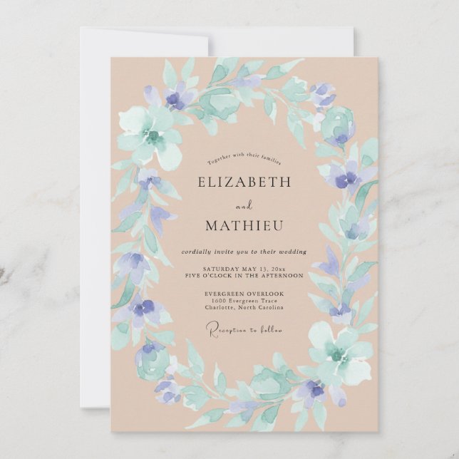 Invitation Couronne de mariage Periwinkle Champagne (Devant)