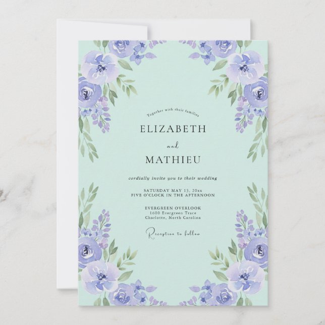 Invitation Couronne de mariage Periwinkle Mentholée (Devant)