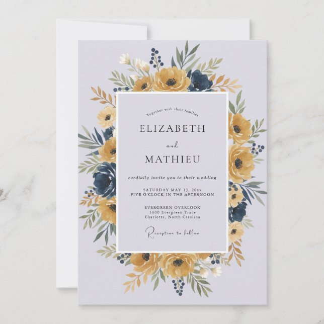 Invitation Couronne de mariage Periwinkle Moutarde (Devant)