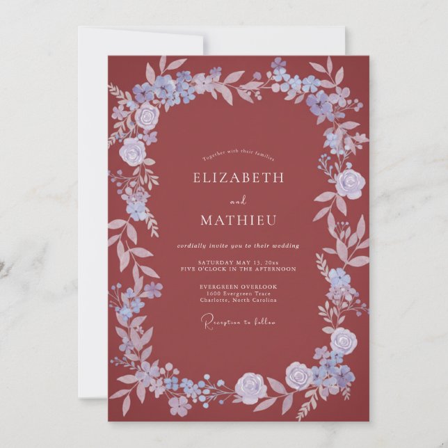 Invitation Couronne de mariage Periwinkle Rouille (Devant)