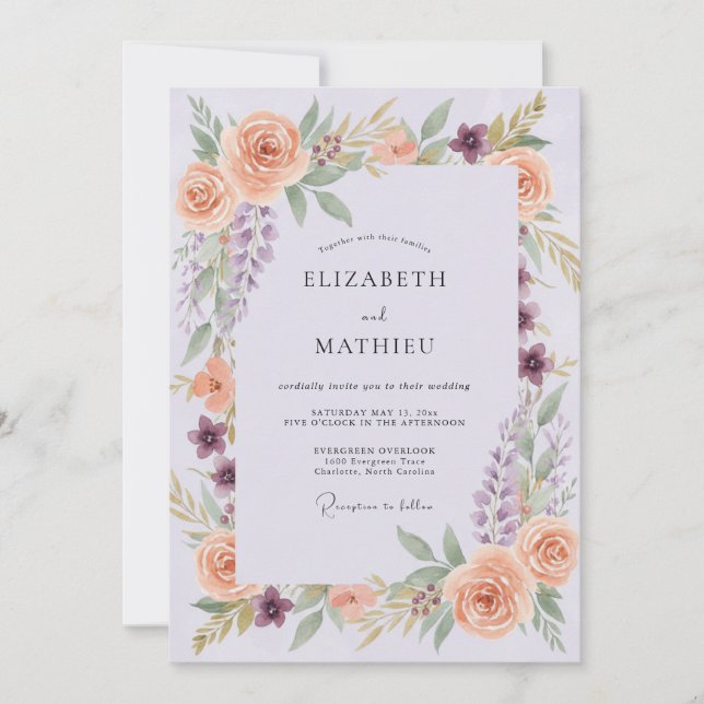 Invitation Couronne de mariage Periwinkle Soft Peach (Devant)