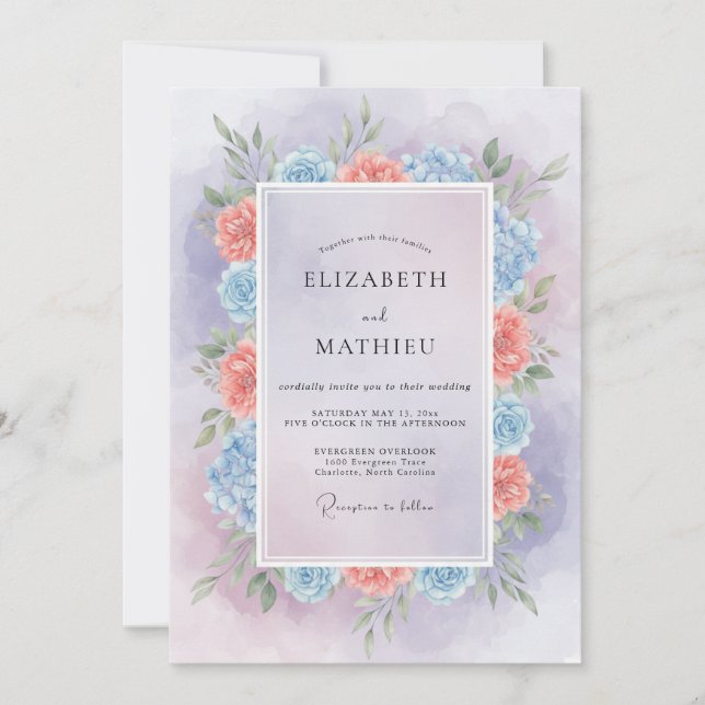Invitation Couronne de mariage Periwinkle Warm Peach (Devant)