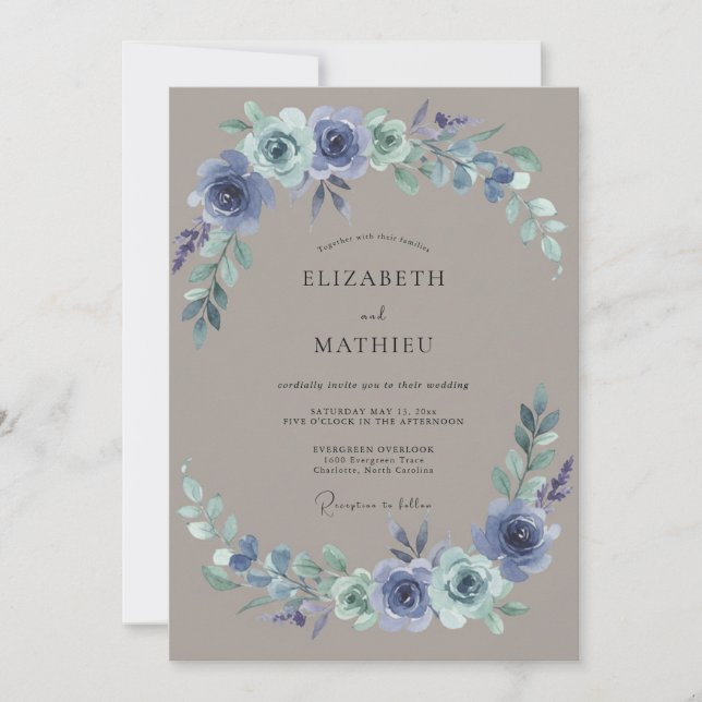 Invitation Couronne de mariage Pervenche ardoise (Devant)