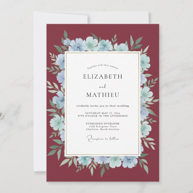 Invitation Couronne de mariage Pervenche Vin (Devant)