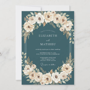 Invitation Couronne de mariage Petrol Rose