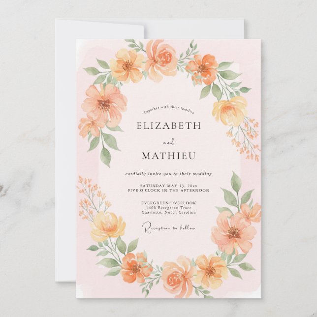 Invitation Couronne de mariage Pivoine Abricot (Devant)