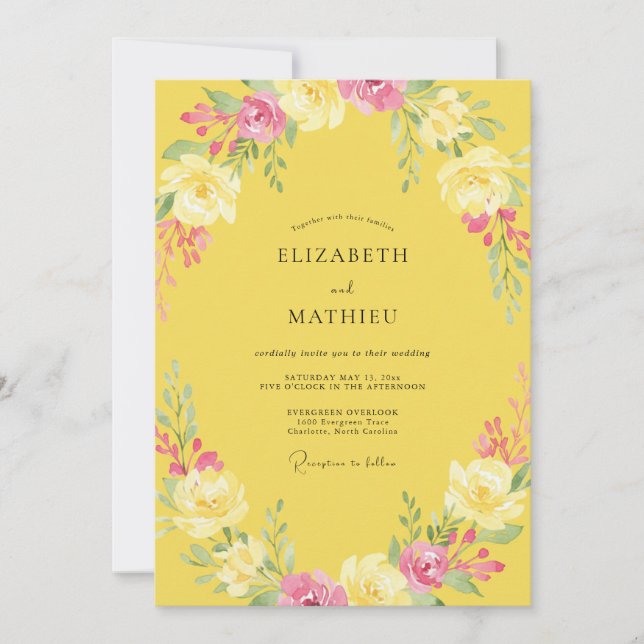 Invitation Couronne de Mariage Pivoine Jaune (Devant)