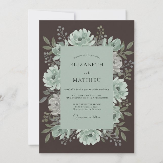 Invitation Couronne de mariage Pivoine Menthe (Devant)