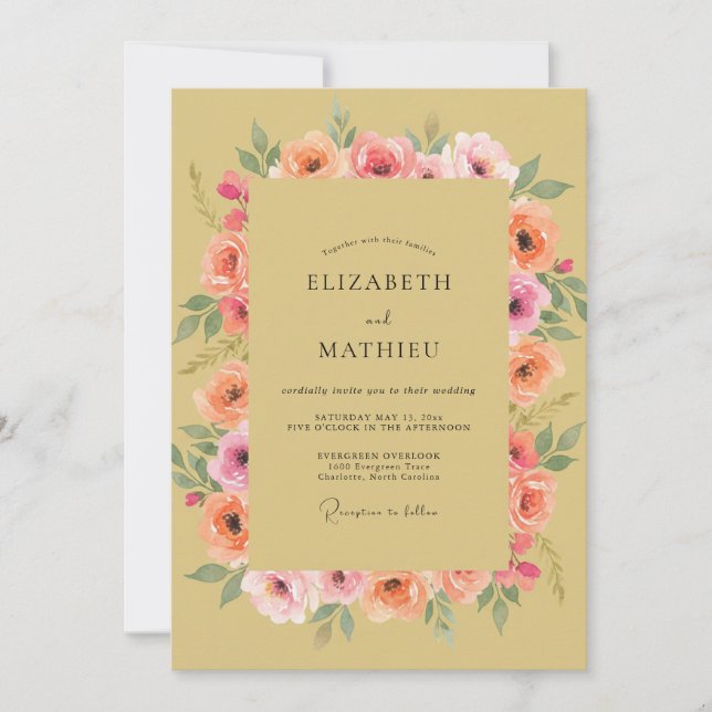 Invitation Couronne de Mariage Pivoine Moutarde (Devant)