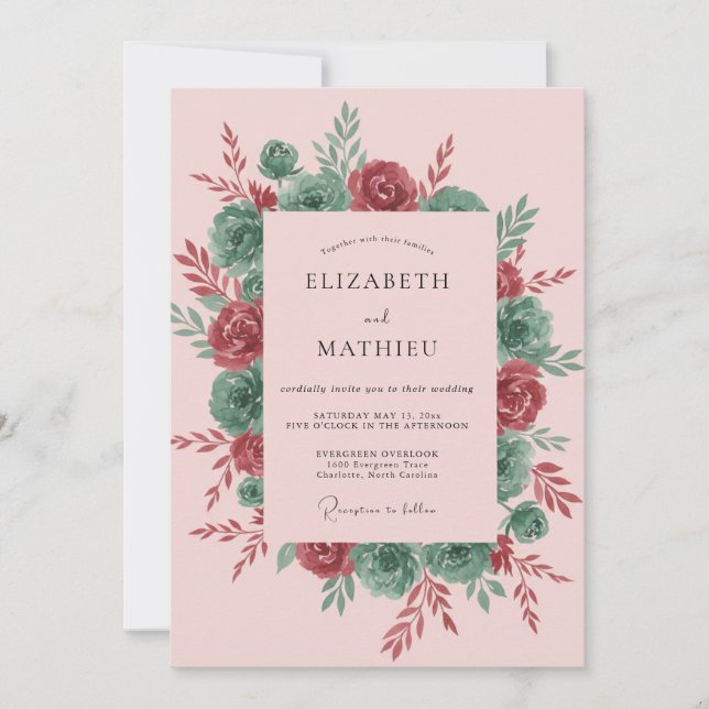 Invitation Couronne de mariage Pivoine rose (Devant)