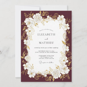 Invitation Couronne de mariage Pivoine Vin