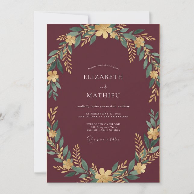 Invitation Couronne de mariage Plum Gold (Devant)