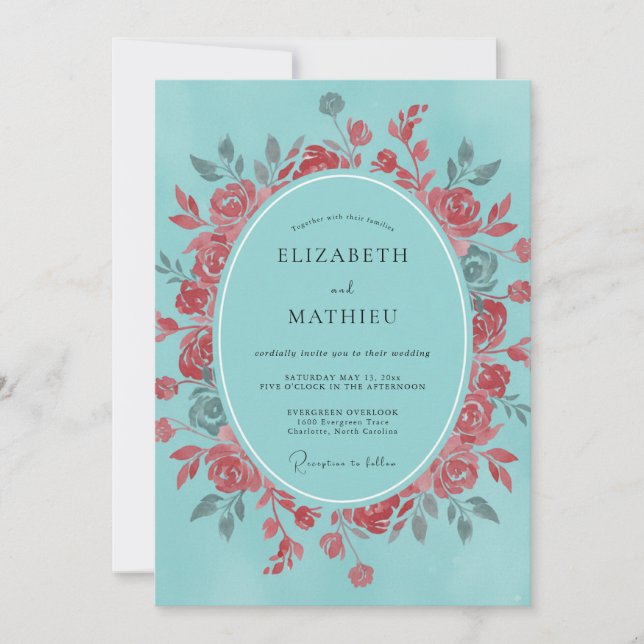 Invitation Couronne de mariage poussiéreuse de corail sarcell (Devant)